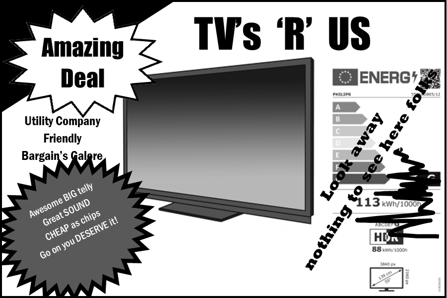After the [projected 65%] rise in the UK October Electricity price cap – your nice new TV costs more to run than it does to buy!